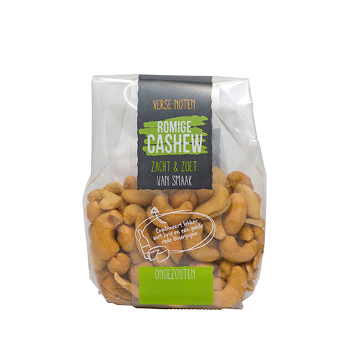 Cashew nuts in a bag, semi transparant flim printed band