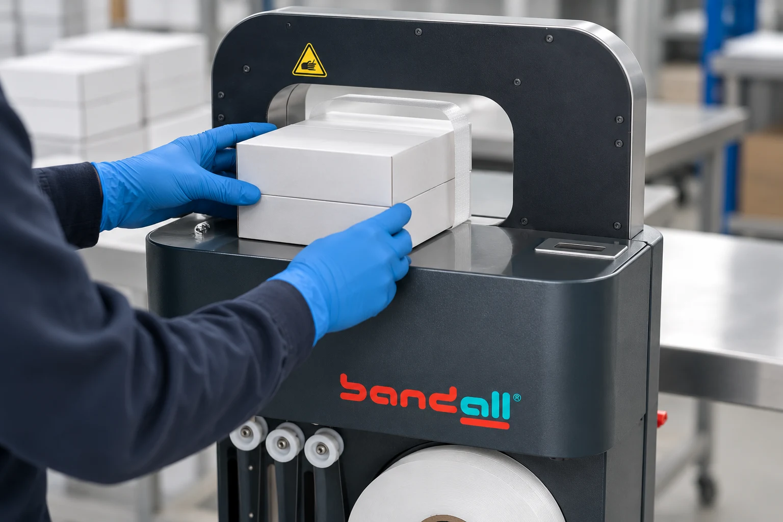 Advantages of a banding machine — one operator feeding a stand alone unit
