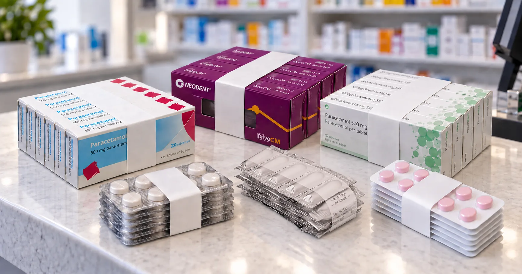 Pharmaceutical shelf ready packaging — banded medicine cartons