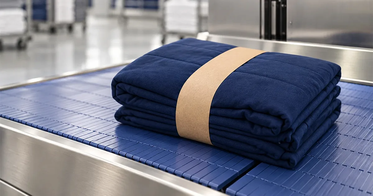 Airline laundry banding — folded blanket held by a paper band