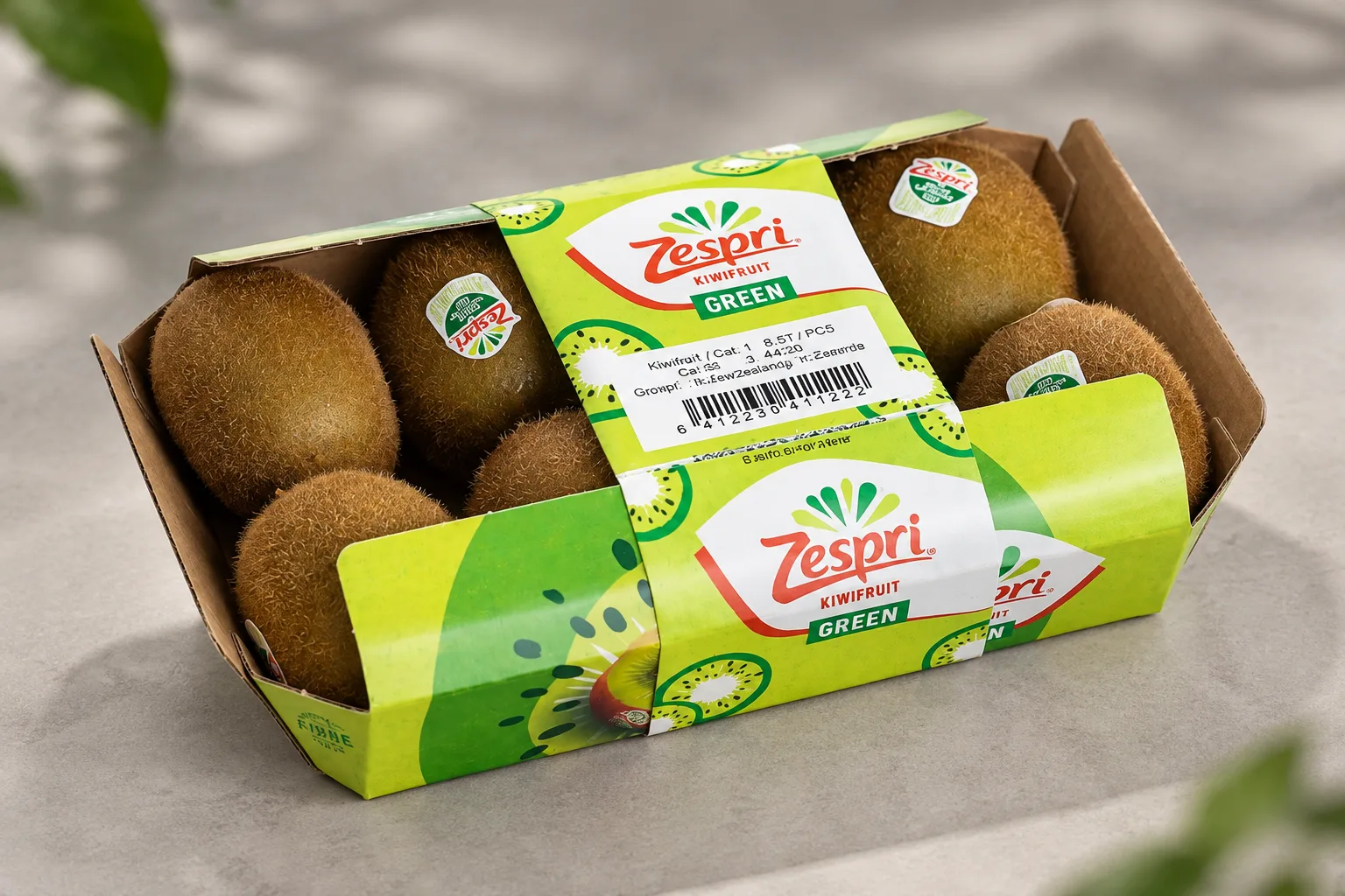 Band labels — printed band on a kiwifruit tray on a table
