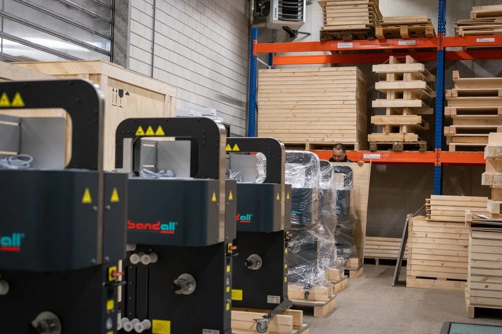 Bandall banding machines crated for dispatch at the Netherlands factory