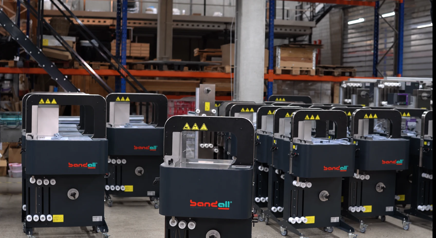 Stand alone banding machine ready to band a pack, power and air connected